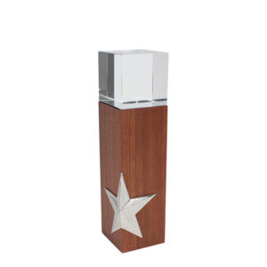 Trofeo de madera y cristal personalizable