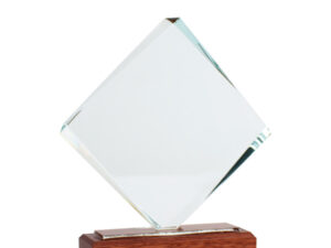 Trofeo galvano de madera y cristal