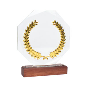 Trofeo galvano de madera, cristal y acero 3 Trofeo galvano de madera, cristal y acero personalizable, vista 2