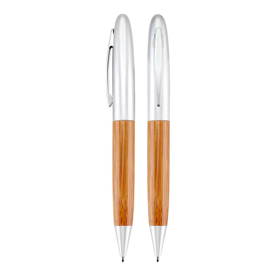 Bolígrafo bamboo metál 3 Bolígrafo bamboo metál personalizable, vista 3