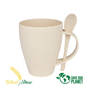 Mug de caña de trigo con cuchara 400cc personalizable