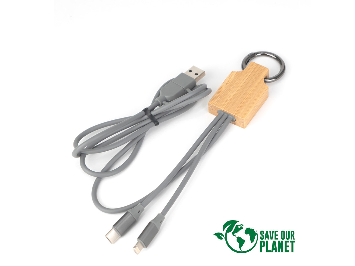 Connect Multicargador 4 en 1 de Bamboo con llavero. 1 Connect Multicargador 4 en 1 de Bamboo con llavero.