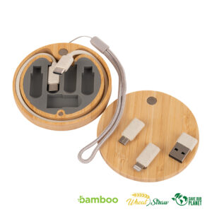Connect multicargador 6 en 1 de bamboo y trigo. personalizable