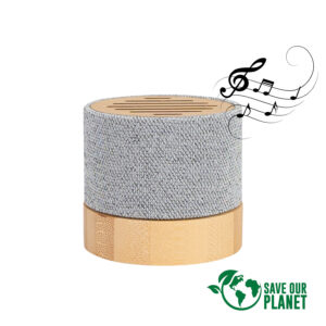 Parlante altavoz de bamboo y tela rpet true personalizable