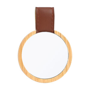 Espejo redondo de bamboo y eco-cuero personalizable, vista 2