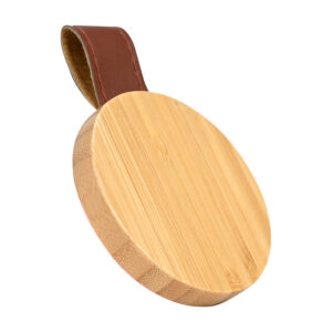 Espejo redondo de bamboo y eco-cuero personalizable, vista 4