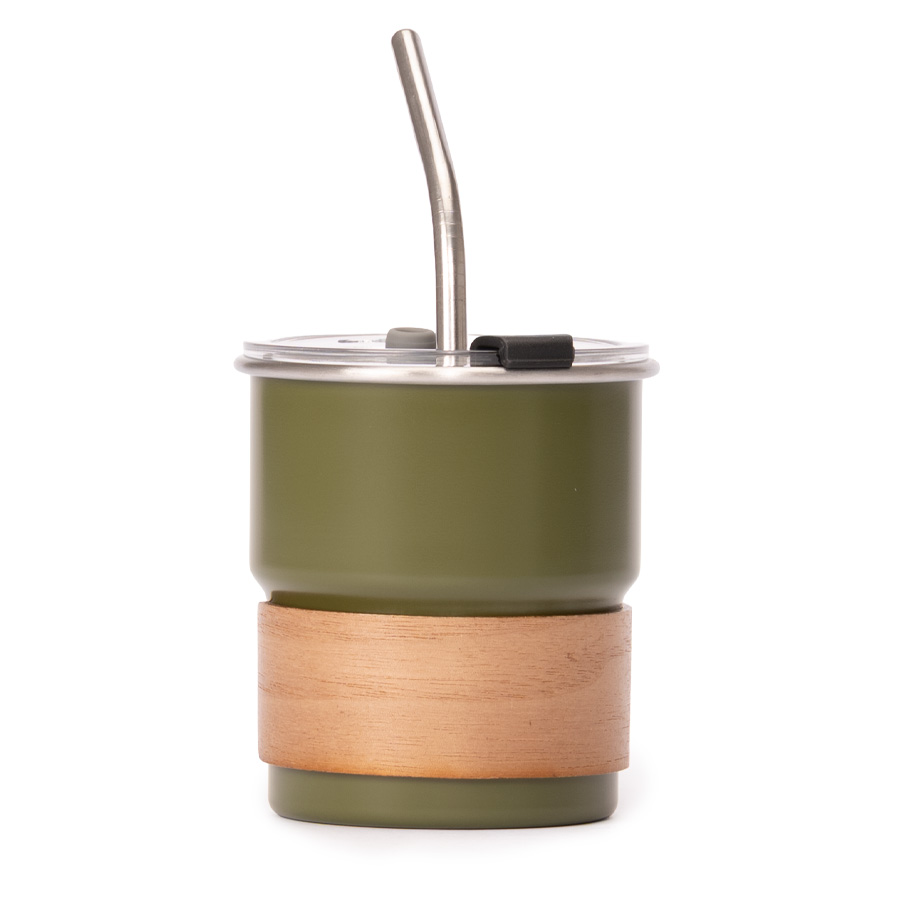 Vaso Térmico metálico "CAMP" 300cc. con Bombilla y Grip de Madera. - Imagen 4