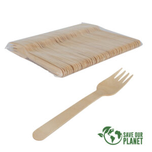 Bolsa con 100 tenedores de madera de abedul personalizable