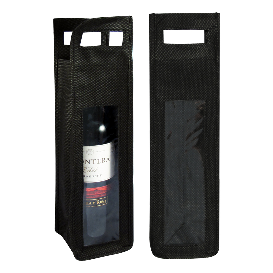 Bolsa ecológica para 1 vino 3 Bolsa ecológica para 1 vino personalizable, color negro