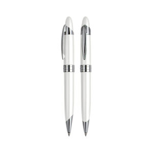 Bol&iacute;grafo met&aacute;lico blanco perla personalizable, vista 3