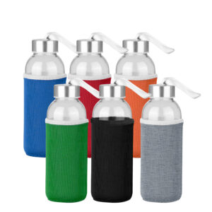 Botella de vidrio silica con funda de neopreno personalizable