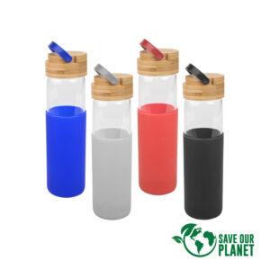 Botella de vidrio con funda de silicona personalizable