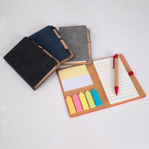 Libreta Memo Set Aurora de Eco-Cuero, con Bol&iacute;grafo.