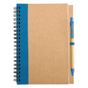 Libreta ecol&oacute;gica 1/2 oficio con l&aacute;piz personalizable, color azul