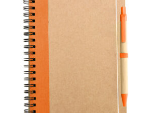 Libreta ecol&oacute;gica 1/2 oficio con l&aacute;piz personalizable, color naranjo