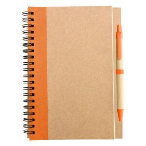 Libreta ecol&oacute;gica 1/2 oficio con l&aacute;piz personalizable, color naranjo