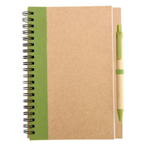 Libreta ecol&oacute;gica 1/2 oficio con l&aacute;piz personalizable, color verde
