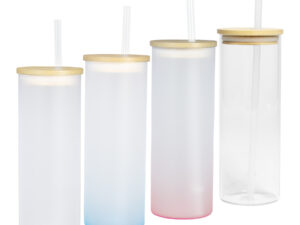 Botella vidrio borosilicato sublimación, tapa bamboo