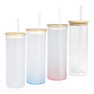 Botella vidrio borosilicato sublimación, tapa bamboo