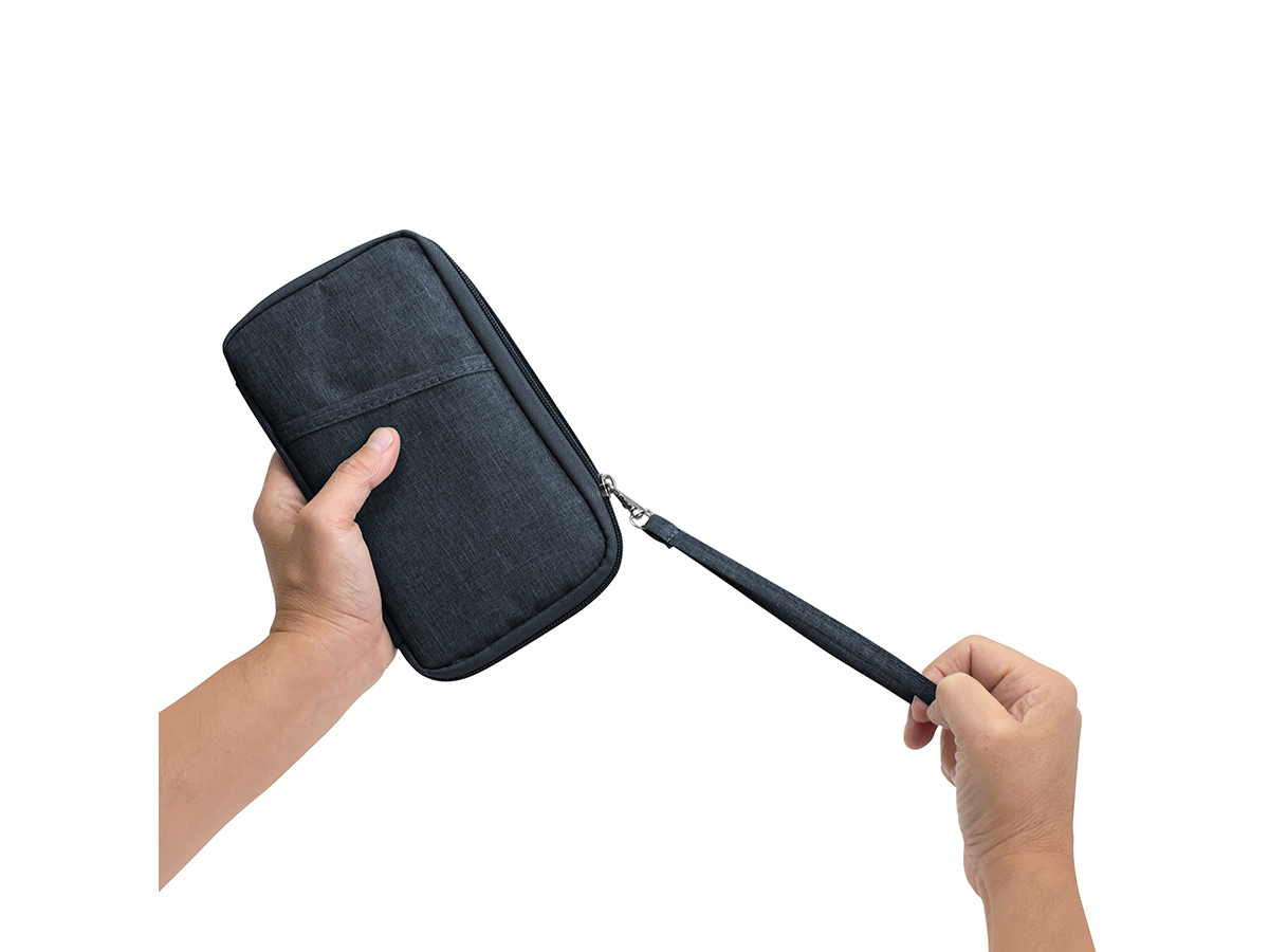 Billetera Wally 2 Billetera Wally personalizable, en uso, azul