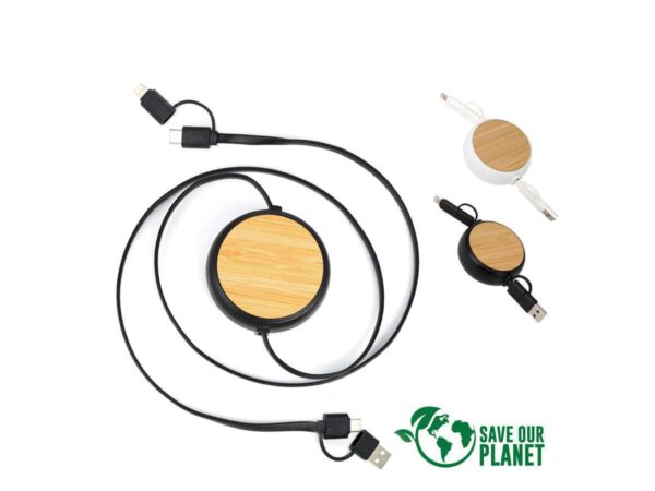 Multicargador Retráctil 4 en 1 de ABS/Bamboo
